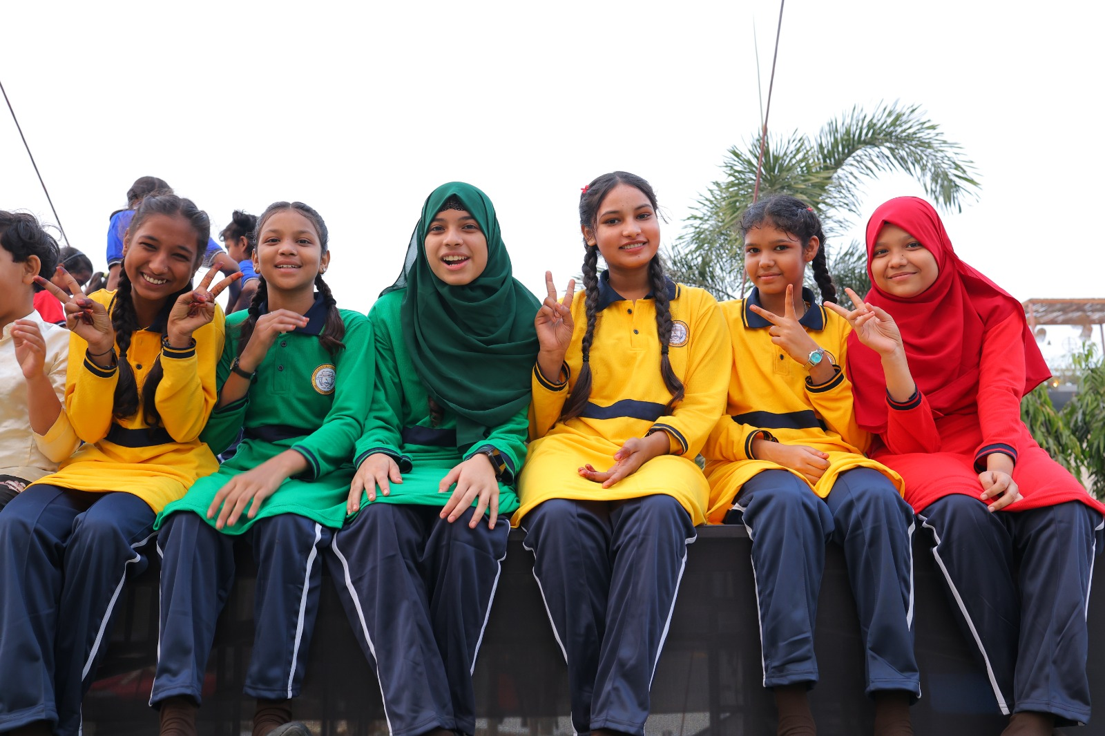School friends together at sports day